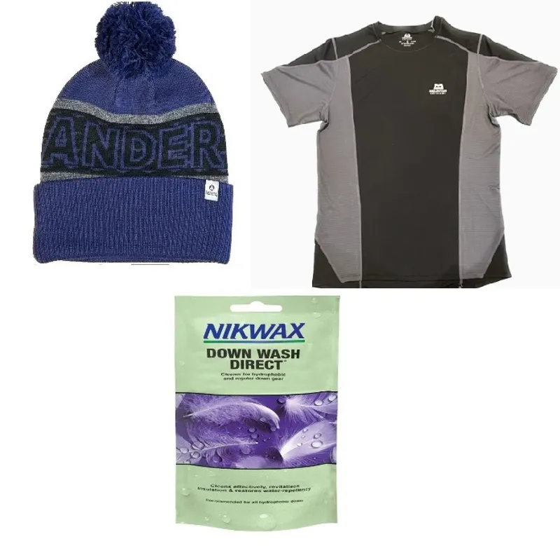 Medium Mountain Equipment Men's Ignis Tee Black/Anvil Navy Bobble Hat and Nikwax Wash